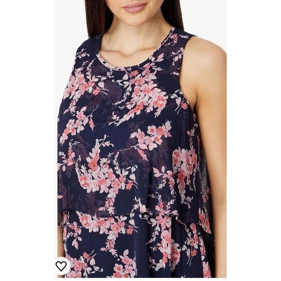 Tommy Hilfiger Black And Pink Crescent Floral Chiffon Sleeveless Dress-size 6 - Picture 3 of 8